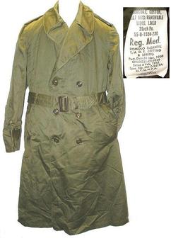 Unissued Genuine 1950`s WWII Pattern U.S. Military Issue lined Trench coat