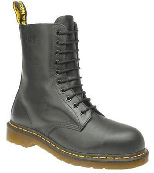 Dr Martens Airwair 10 Eyelet Safety Toe Cap Black Leather Boots (DM398A)