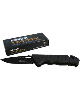 Trooper Lock Knife Black Tactical Kombat Knife With Belt Cutter LGSS-E256BK3 - main image