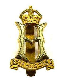 23rd Hussars Cap badge of the 23rd Hussars