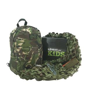 Kids Army Den Set Camouflage Woodland Camo Bag, Camo Net Hide Set
