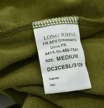 Thermal Base Layer Long Johns Olive Green British Army Issue AFV FR Crew Thermals - New - main image