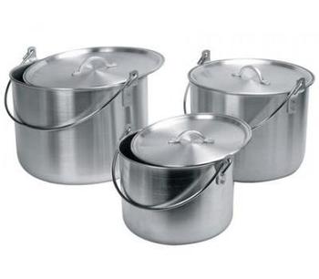 New Set of 3 Large Aluminum Nesting Billy pots with lids