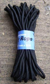 15 Metres of Black general Purpose utility Rope / Cord in 3 sizes