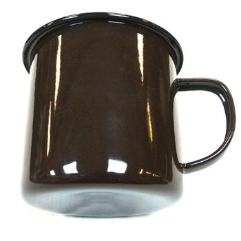 Brown Enamel Mug Vintage Style 9cm Tin Mug With Black Trim Large Size - main image