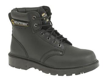 Black Leather Grafters Apprentice 6 Eyelet Internal Safety Toe cap Boots (M629A)