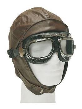 Brown Leather Flyers Hat New Leather Flying Biggles Helmet Hat - No Goggles Included