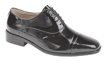 Black Patent Shoes Coated Leather Folded Cap Oxford Tie Shiny Dress / Wedding Shoe - MT5101AP