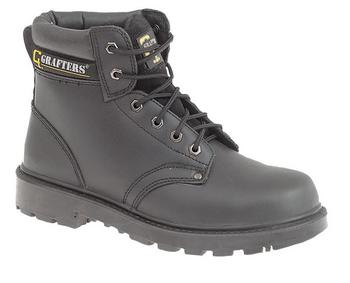 Black Leather Grafters Apprentice 6 Eyelet Internal Safety Toe Cap Boots (M629A) - main image