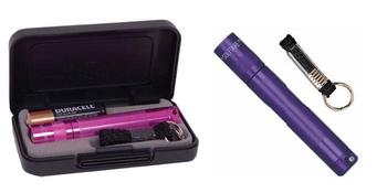 New Gift Boxed Maglite purple Or Pink AAA solitaire Keyring torch