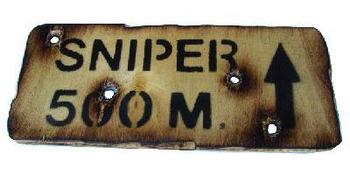 Sniper 500m Wooden Sniper Sign / Rusty Hooks - main image