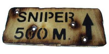 Sniper 500m Wooden Sniper Sign / Rusty hooks