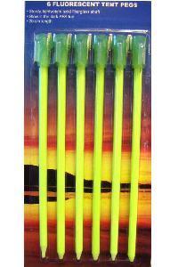 Pack of 6 Sturdy Glow in the Dark hi-viz fluorescent tent pegs - main image