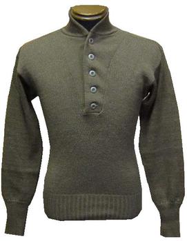 US Army Sweater Olive Drab 100% Wool Genuine Vintage WWII Button Top Jumper - main image