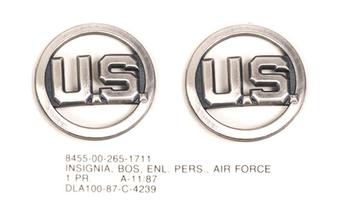 US Airforce Collar Badges Silver / Chrome