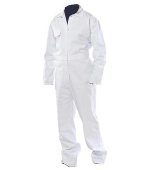White Cotton Boilersuit Bolt Branded Concealed Press Stud Front Coverall - main image