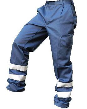 Work Trousers, Navy Blue Heavyweight multi Pocket trousers with reflective bands 
