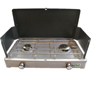 Double Burner Camping stove with legs and wind shield, New Italian Made - main image