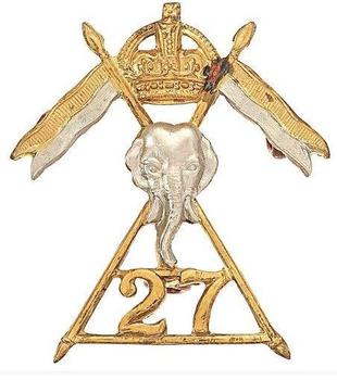 27th Lancers Cap Badge Kings Crown Restrike Cap Badge - main image