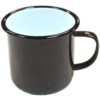 Brown Enamel Mug Vintage Style 9cm Tin Mug With Black Trim Large Size - main image