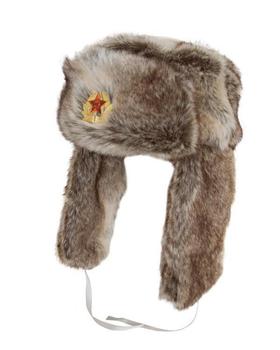 Cossack Hat White / Grey Faux Fur Warm Winter Russian Soviet Cossack Style Hat With USSR Badge - main image