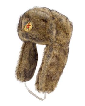 Faux Fur Tan Light Brown Cossack Warm Winter Russian Soviet Cossack Style Hat With USSR Badge - main image