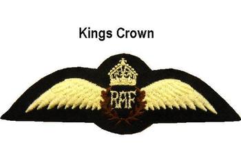 RAF Pilots Wings WWII Wartime Style RAF Pilot Wings / Brevet Kings Crown Queens Crown - main image