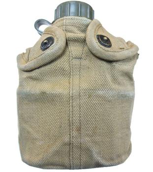 Vintage Water Bottle Cup And Cover Set Military Issue Khaki Cover Bottle And Alloy Cup - main image