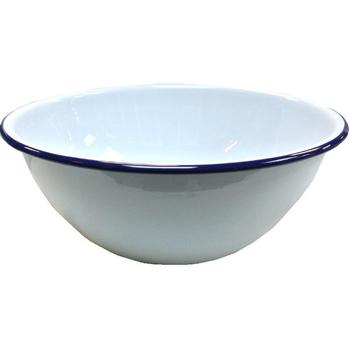 White Enamel Mixing Bowl Traditional 24cm Mixing Bowl With Blue Rim - main image