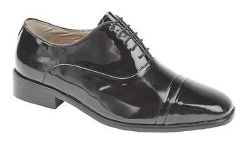 Black Patent Shoes Coated Leather Folded Cap Oxford Tie Shiny Dress / Wedding Shoe - MT5101AP - main image