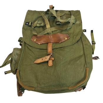 Romanian Vintage canvas rucksack with leather straps