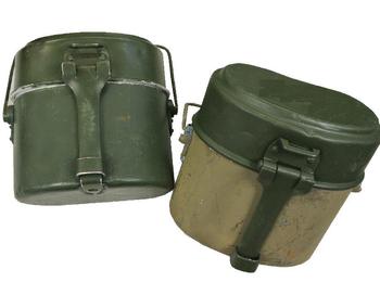 German Cook Set / Canteen Used Green German Army WW2 Style Billy Can / Cook Pots - main image