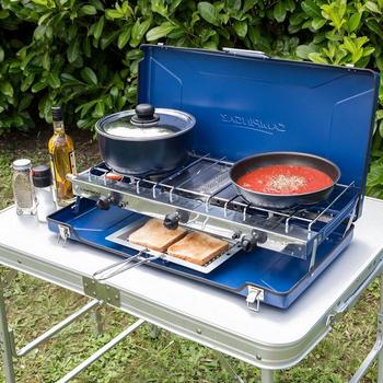 Camping stove Fold Flat Camping Gaz Chef Cooker And Grill 4500 Watt Double Burner With Grill - main image