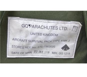 RAF Aircraft Survival Pack Genuine Irvin GQ Parachutes Ltd Aircrew Survival Pack Type A MK2  - main image