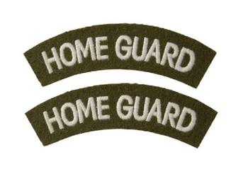 WWII Wartime Style Reproduction Printed  And Wool Khaki / White Home Guard Shoulder Titles 1 Pair - main image