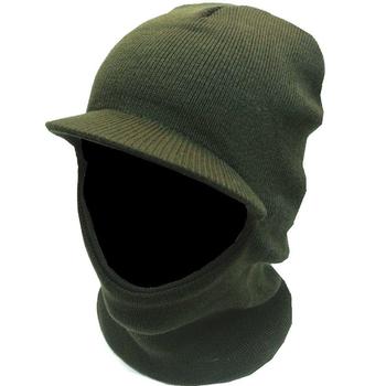 Peaked Balaclava Olive Acrylic Knitted Open Faced Peak Balaclava - main image