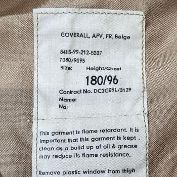 AFV Crewman Fire Retardant Coveralls Khaki Beige Desert, Graded Like New - main image