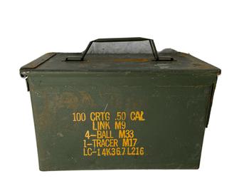 Ammo Box 50 Cal 5.56mm Ammo Box U.S. Military Small Arms Green Ammo Box Cartridge Tin - main image