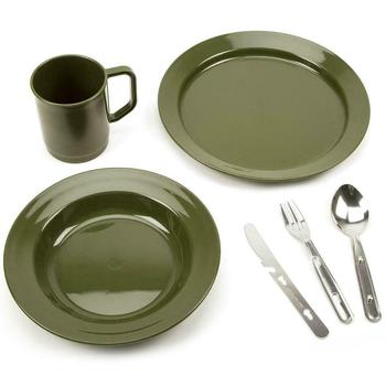 KFS Plate Bowl and cup set Olive Green Army Style Plate, Soup Bowl and Cutlery Set - main image