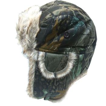 Warm Trapper Hat Woodland / Bark Camo Faux Fur Flyers / Pilot Hat Lined - main image